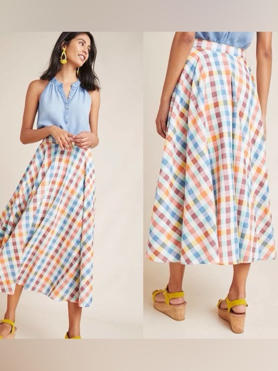 Anthropologie Dresses & Skirts - Maeve Anthropologie Plaid Skirt Evelyn Cotton Midi Checkered colorful maxi